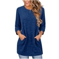 thumbnail image 2 of Neewe Womens Classic Plain Tops 3/4 Sleeve Shirts Round Neck Loose Casual Blouses Long Pullover with Pocket Daily Outfits, 2 of 6