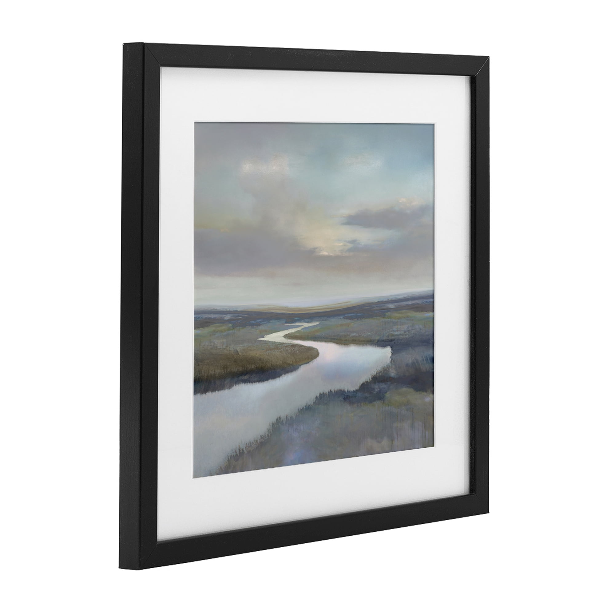 Stupell Industries Calm Riverbend in Greys Black Framed Print Under Glass, design by Christy McKee