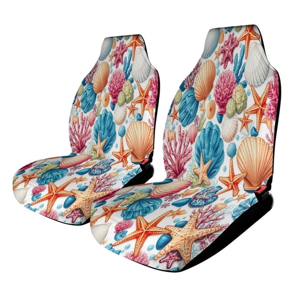 Car Seat Covers Sea Life Pattern Design 2 Piece Soft Bucket Auto Seat Protector Universal Fit for SUV Sedan Van