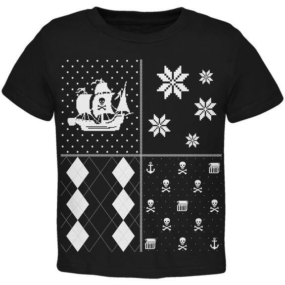 Pirates Festive Blocks Ugly Christmas Sweater Black Toddler T-Shirt - 2T