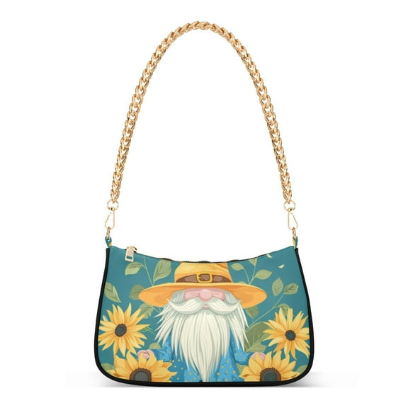 Gnome Sunflowers LeavesWomen Small Shoulder Bag Crossbody Tote Hobo Bags Purse Clutch Handbags with Chain Strap for Women