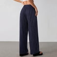 thumbnail image 5 of CLOISE Women's Wide Leg Pants Baggy Drawstring Mid Waist Long Pants Elastic Waist Striped Beach Outfits Navy S, 5 of 8