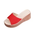 thumbnail image 3 of Women's Solid Color Peep Toe Wedge Slide Sandals Espadrille Platform Heel Slippers Soft Fabric Upper Non Slip Lightweight Summer Casual Outdoor Footwear, 3 of 10