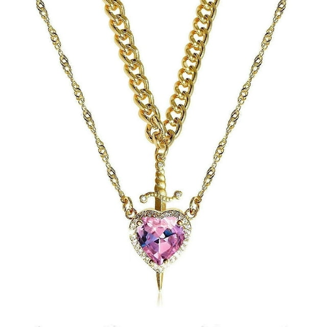 Heart Daggers Necklace With Intricate Rhinestones Accent Trendy Heart Daggers Necklace Charm for Modern Fashionistas