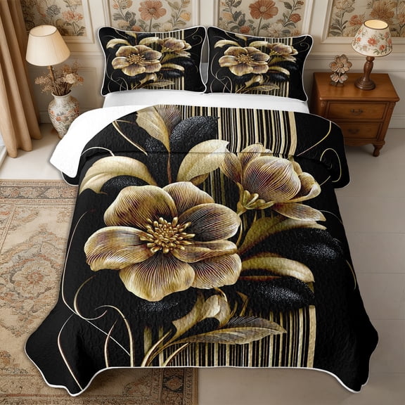 Manfei Vintage Floral Leaves Twin Quilt Set 2 Pieces,Minimalist Stripes Twin Coverlet Set,1 Bedspread and 1 Pillowcase