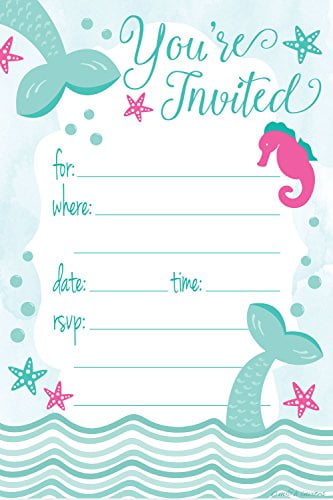 Mermaid Birthday Party Invitations - Fill In Style (20 Count) With Envelopes