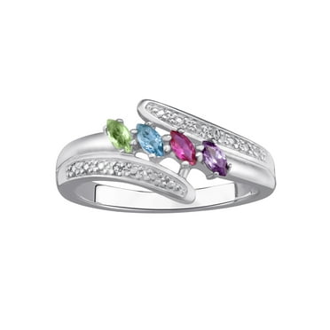 Personalized Planet Mother's Sterling Silver Marquise Birthstone & Diamond Accent Ring, Women's