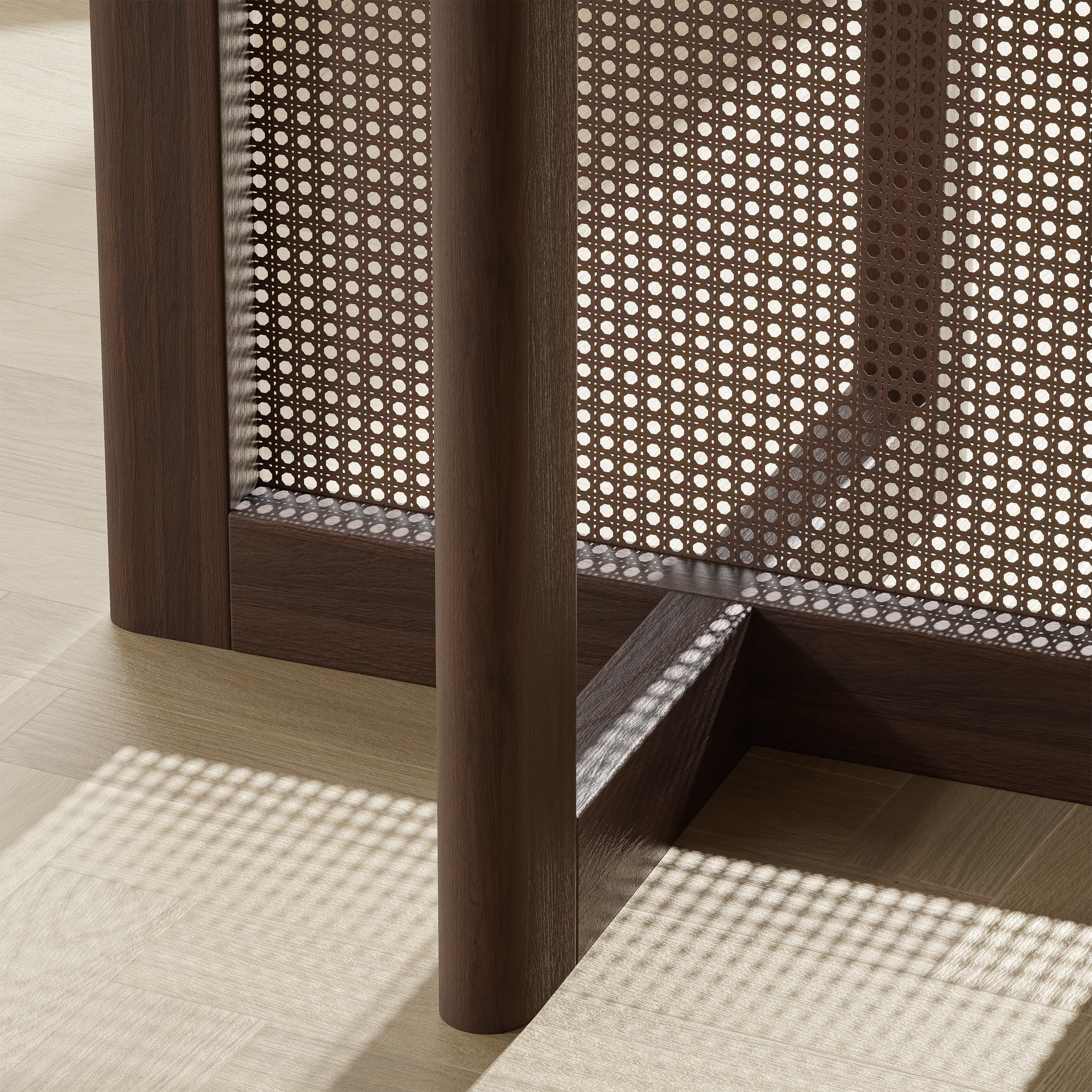 MAYEERTY 60"×60"×30" Walnut Rattan Woven Round Dining Table - Warm Tone for Cozy Dining Areas