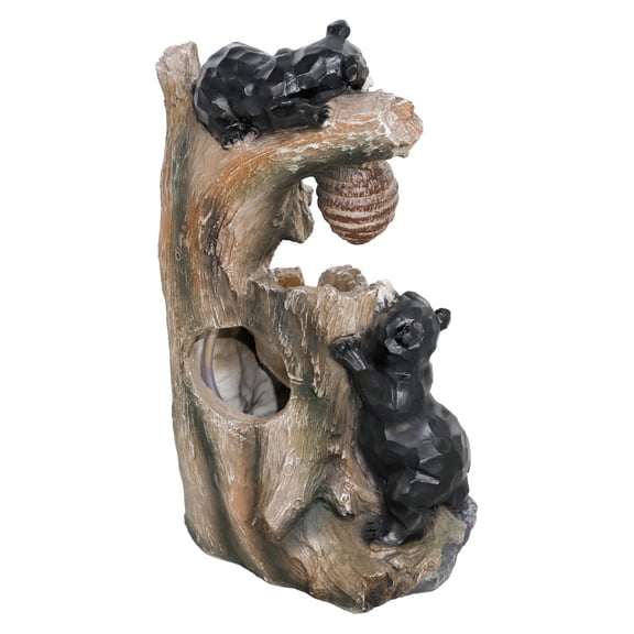 22.4" Outdoor Fountain, 3-Tier Bear & Beehive Waterfall with LED Lights & Pump