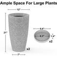 thumbnail image 7 of Tall Flower Pot Indoor - Outdoor  Pot - Gray Rough Planter - Elegant Stone Imitation - 12" Diameter 21" Tall with Drainage Holes and Saucer, 7 of 7