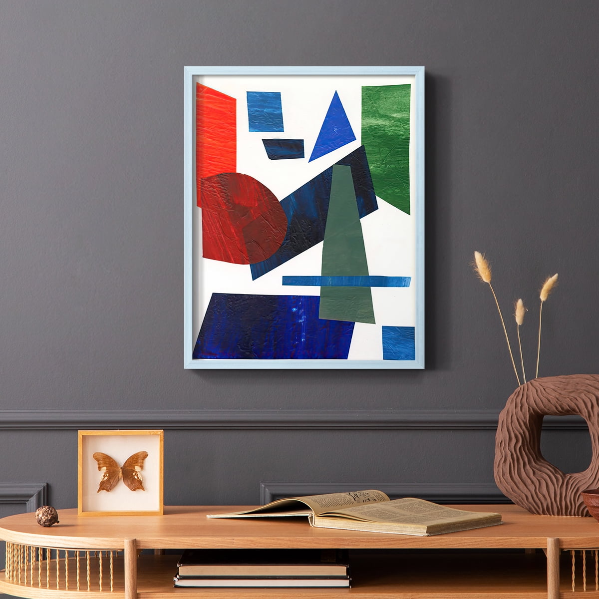 Colorful Shapes III Framed Print in Blue Solid Wood Framed Print No Nail Hanging