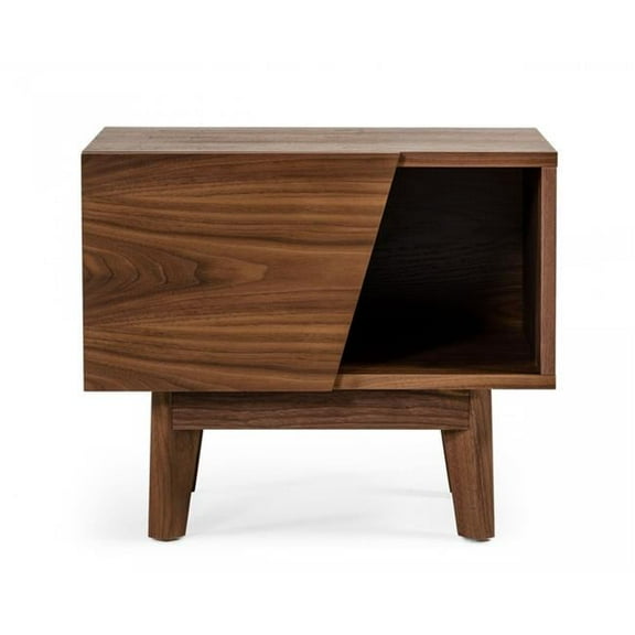 Mid Century Walnut Light Brown Nightstand with One Drawer & One Shelf