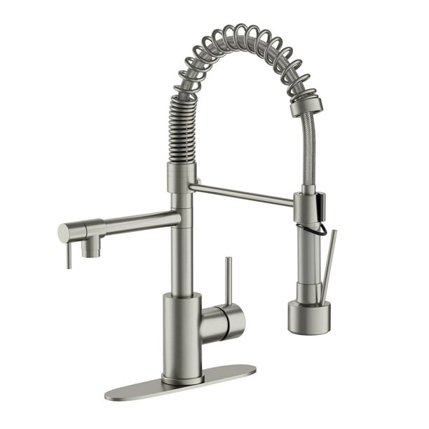 Grifo De Cocina Con Rociador Extraíble, Grifo Moderno De Una Sola Manija, Grifo De Fregadero De Cocina Con Resorte, Níquel Cepillado
