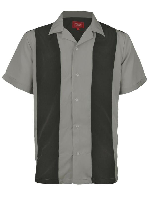 Men's Retro Two Tone Bowling Dress Shirt Dark Grey Stripe / Light Grey