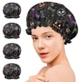 thumbnail image 7 of Shower Caps,Halloween Colorful Spooky Elements Waterproof Shower Cap for Women 4 Pieces,Double Reusable Hair Cover for Shower PEVA Elastic Stretch Hem, 7 of 7