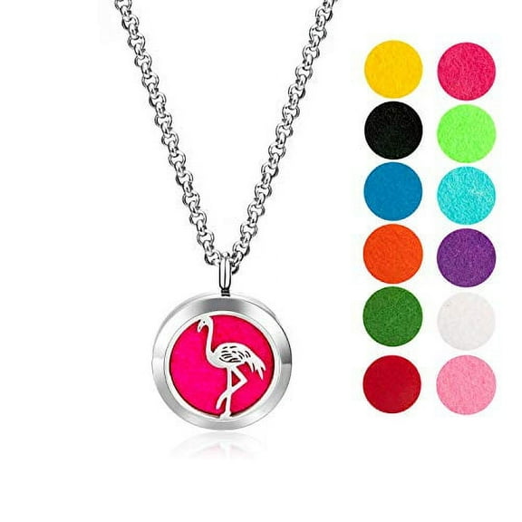Wild Essentials Flamingo Essential Oil Diffuser Necklace Gift Set - Includes Aromatherapy Pendant, 24" Stainless Steel Chain, Refill Pads