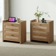 thumbnail image 4 of SICOTAS Rattan 6-Drawer Dresser & 3-Drawer Charging Nightstands Set - Capacious Storage, 3 Pieces Multi-Functional Furniture Set for Bedroom & Living Room, Natural Oak, 4 of 13