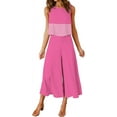thumbnail image 1 of Roylamp Women's Summer 2 Piece Outfits Round Neck Crop Basic Top Cropped Wide Leg Pants Set Jumpsuits High quality, 1 of 5