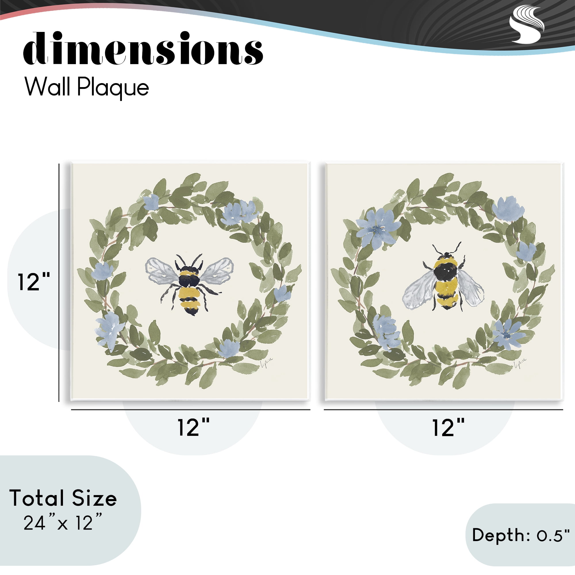 Stupell Industries Bee Floral Celebrations 2 Piece Wall Plaque Art Set, design by Lucille Price