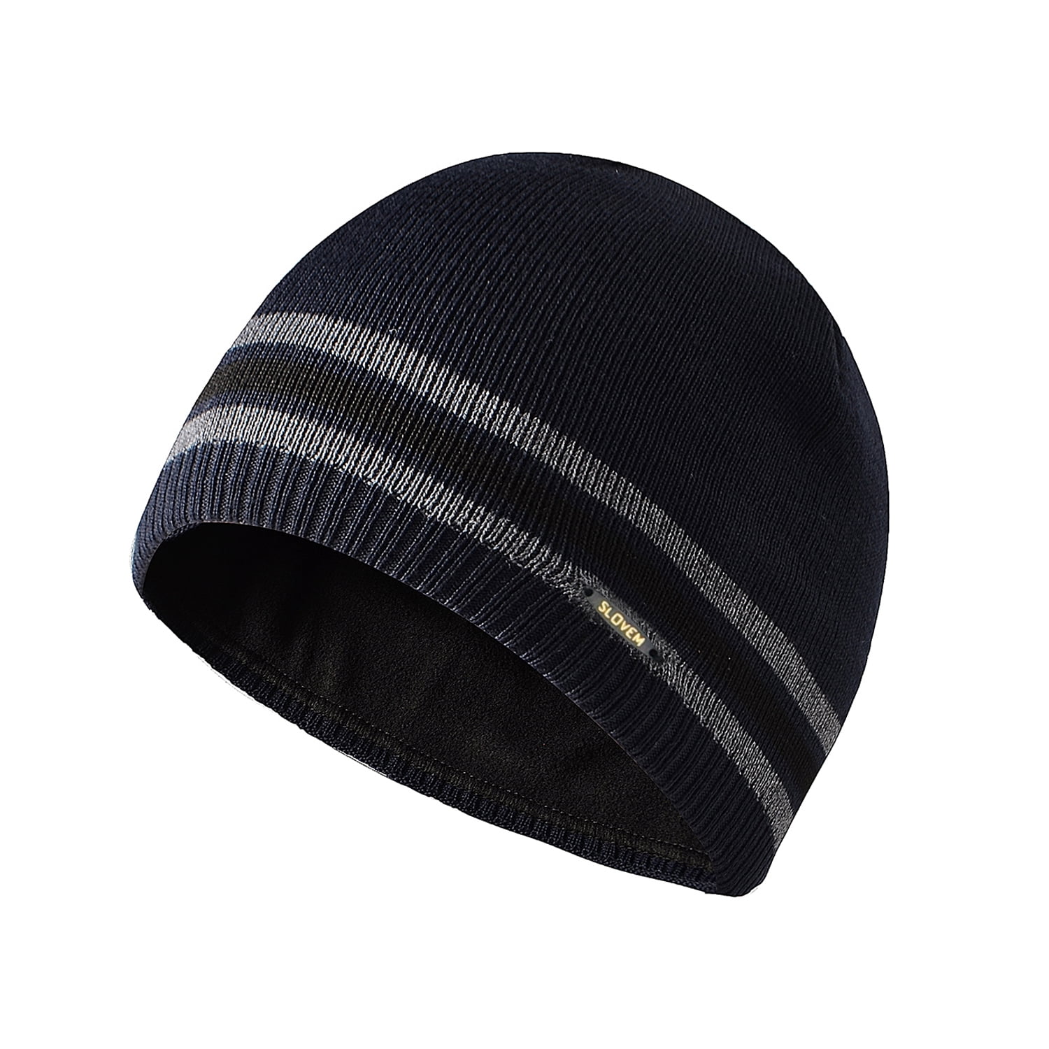 Fleece Lined Knit Beanie with Stripes - Winter Warm Skiing Hat Knit Hat With Brim Euphrates Men main image 2