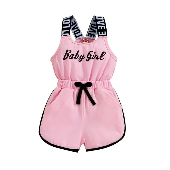 Bagilaanoe Toddler Baby Girls Summer Romper Sleeveless Letter Print Short Jumpsuit 9 12 18 24 Months 3T 4T One-Piece Clothes