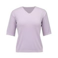 thumbnail image 4 of Holzkary Women's Short Sleeve V Neck Sweaters Lightweight Summer Sweater Casual Knit Pullover Tops Women's Round Neck Short Sleeved Loose T Shirt with A Knit Bottom Short Top Purple M, 4 of 9