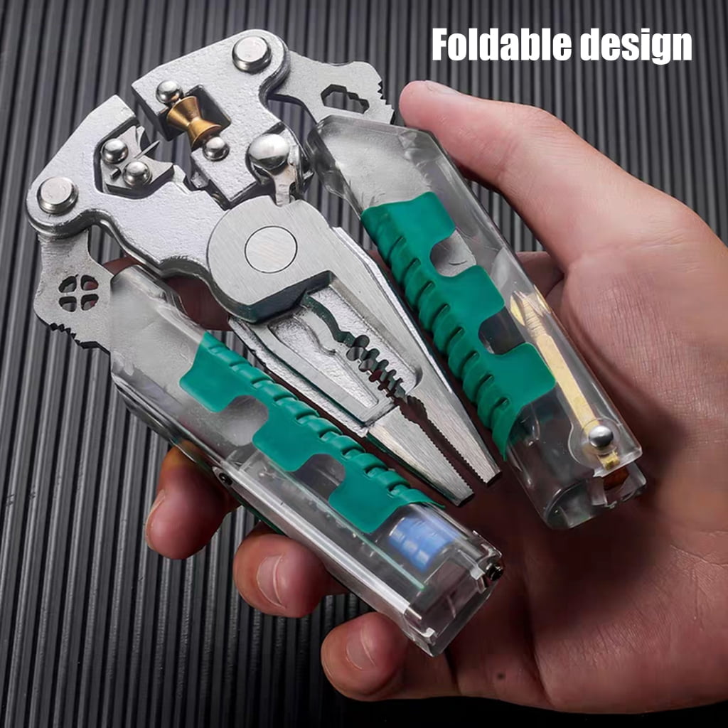 PatungKu 9 In 1 Wire Stripper Wire Stripping Tool with Voltage Tester Cable Cutter with Plier Crimper Splitting Wire Stripper
