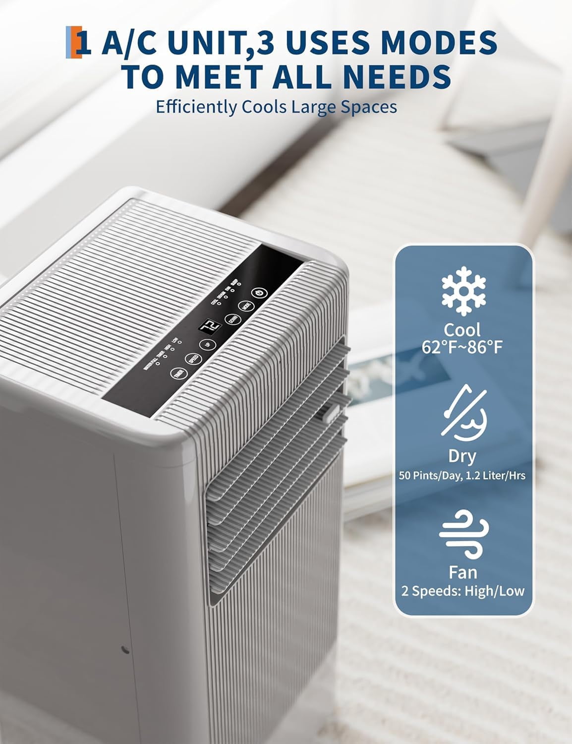 QinaQin 10000 BTU Portable Air Conditioner – 3-in-1 AC with Fan & Dehumidifier – Quiet, Remote, 24H Timer, Window Kit, Floor Standing – Cools Rooms up to 450 Sq Ft – US Standard, Black Control Panel