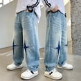 thumbnail image 6 of Atogsazn Children Girls Wide Leg Denim Pant Kids Casual Baggy Jeans Elastic Waist Pant Trouser with Pocket 08-Light Blue 14-15 Years Fashion, 6 of 9
