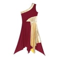 thumbnail image 5 of TiaoBug Women's One Shoulder Liturgical Praise Dance Dress Lyrical Worship Dancewear Color Block Performance Costume Burgundy XL, 5 of 7