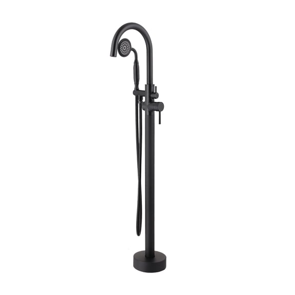 LiviNest Freestanding Bathtub Faucet for Clawfoot Tub: 40.12" High Swan Neck Spout with Handheld Shower - Dual-Function Fill & Shower System - Matte Black Solid Brass Floor Mounted Faucet
