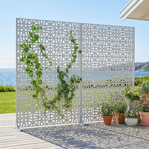 MAYEERTY 72*47in Freestanding Outdoor Privacy Screen, Metal Decorative Privacy Fence Panel, Weather Resistant for Patio, Garden, Pool & Deck