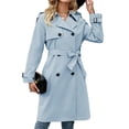 thumbnail image 3 of Double Breasted Spring Fall Women Solid Color Lapel Long Casual Trench Coat, 3 of 7