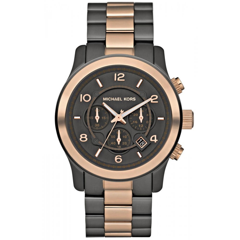 michael kors gunmetal and rose gold watch