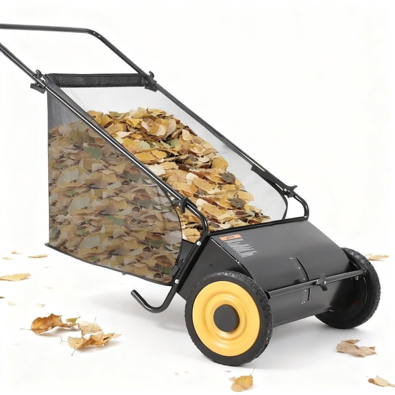 Riedhoff 26" Push Lawn Sweeper,4 Spinning Brushes, 7 Cu. Ft Capacity Collection Bag, Adjustable Height, Black & Yellow