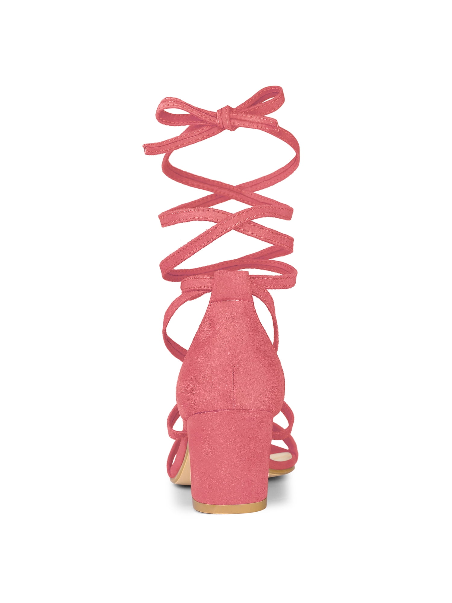 DARING DIVA Women's Lace Up Mid Chunky Heeled Sandals Watermelon Red 8.5