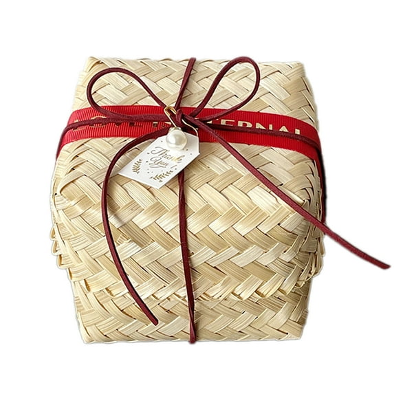 Woven Gift Box with Lid Handmade Bamboo Candy Traditional Craft Braided Beautiful Pastoral Style Souvenirs