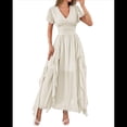 thumbnail image 3 of Robe Midi Fluide d'Été Décontractée pour Femmes à Manches Courtes à Volants Irréguliers Taille Haute m, 3 of 7