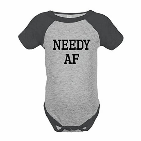 

7 ate 9 Apparel Funny Kids Needy AF Baseball Onepiece Grey