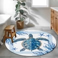 thumbnail image 4 of Ocean Turtle Round Area Rugs 3 ft, Blue Starfish Coral Summer Animal Striped Washable Small Area Rug with Non-Slip Sturdy Edge Binding Round Front Door Mat Floor Carpet for Entryway, 4 of 9