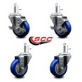 thumbnail image 2 of 3.5 Inch Blue Poly Wheel Swivel 7/16 Inch Grip Ring Stem Caster Set 2 Brakes, 2 of 2