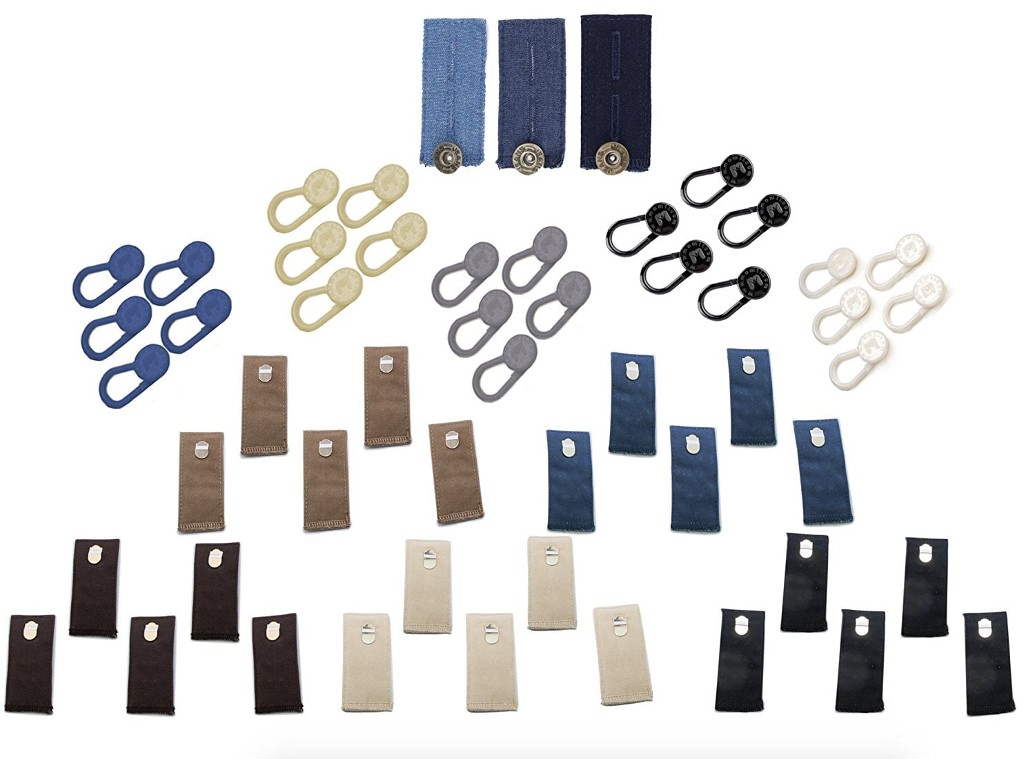 Adjustable Waistband Extenders 25 Multicolor Fabric Hook Extenders & 3