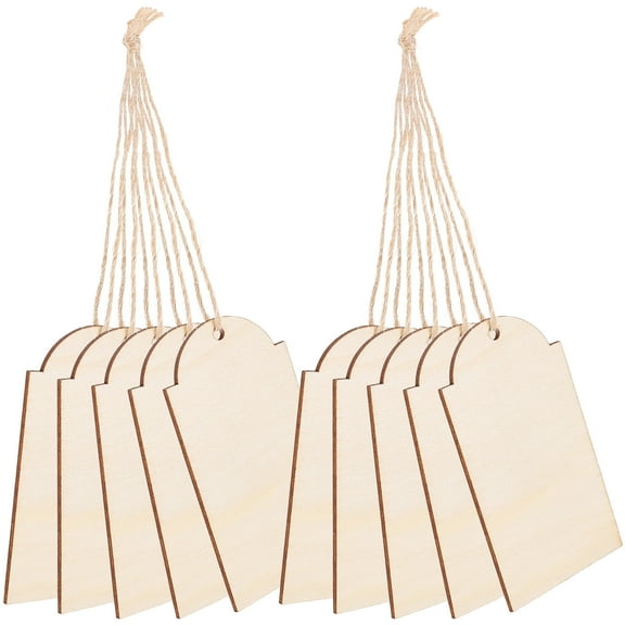 GOOHOCHY 10 Pcs Unfinished Wood Tags for Decor Khaki Blank Wooden Tags with Holes for DIY Projects