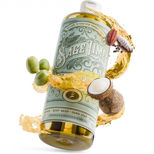 Carolina Castile Soap Sage Lime Scent - Base orgánica certificada alto contenido de aceite de oliva, no se seca, hecho con aceites orgánicos concentrados naturales para hombres y mujeres (Sage Lime 32