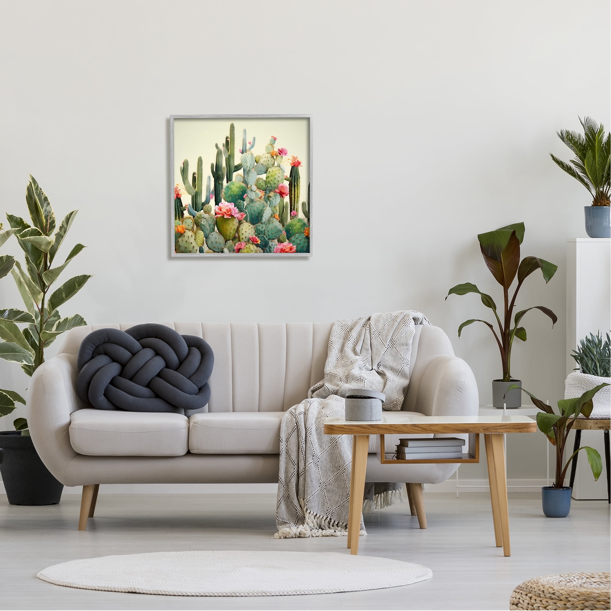 Stupell Industries Prickly Cactus Blooms Botanical & Floral Painting Gray Framed Art Print Wall Art, 24 x 24