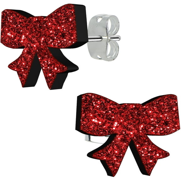Body Candy Red Glitter Ribbon Stud Earrings