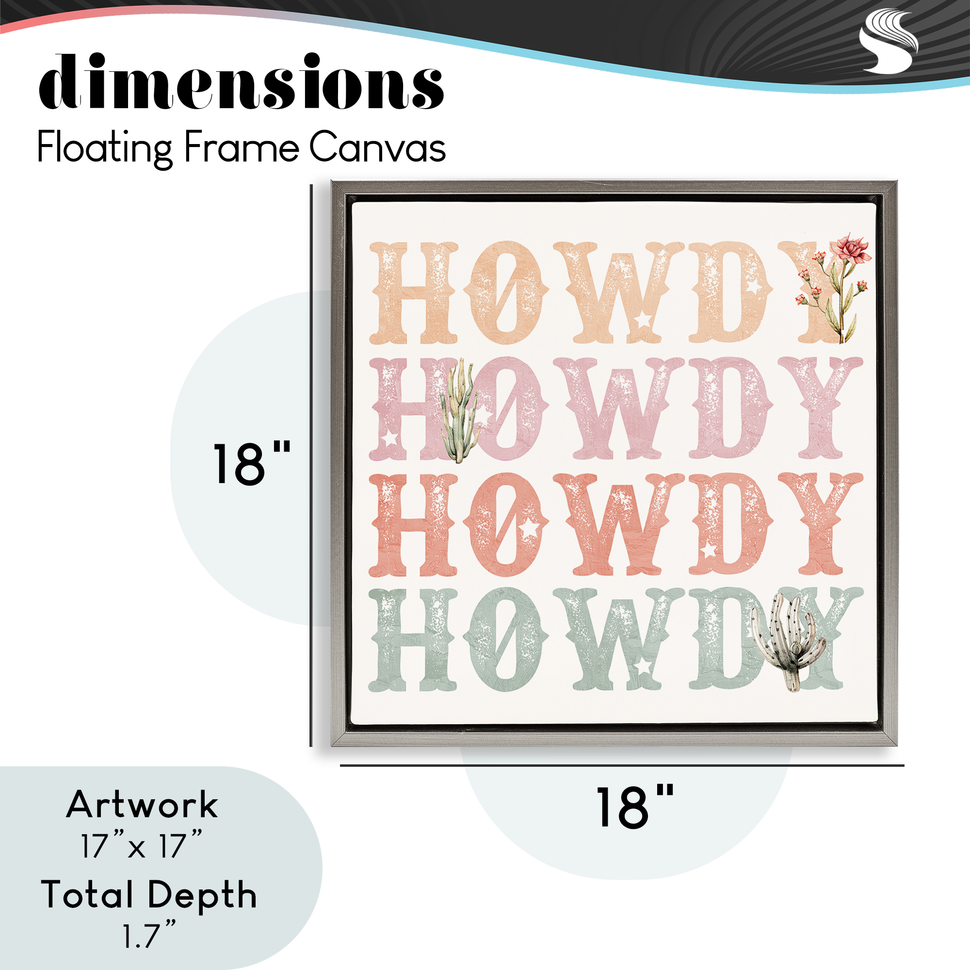 Vintage Howdy Rainbow Text Gray Framed Floater Canvas Wall Art, design by Kim Allen