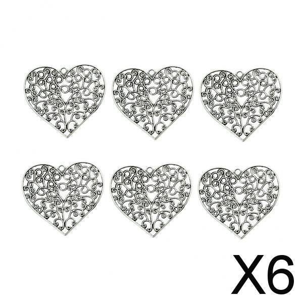 Colgantes de filigrana corazón Soledad 6 piezas extra grandes color plata