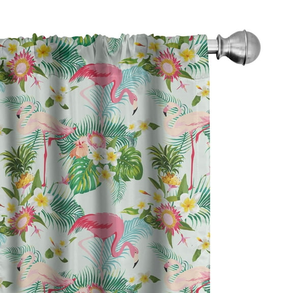 Ambesonne Flamingo Curtains, Fresh Exotic Jungle, Pair of 28"x63", Multicolor