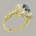 thumbnail image 3 of LBG British Made 10k Yellow Gold Natural London Blue Topaz & Cultured Pearl Womens Statement Ring - 33 size options - Size 10, 3 of 8